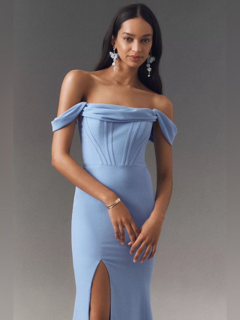 Dress the population Melania Off-the-Shoulder Gown in sky